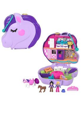Polly Pocket Jumpin' Style Pony Compact Playset with 2 Micro Dolls & Accessories